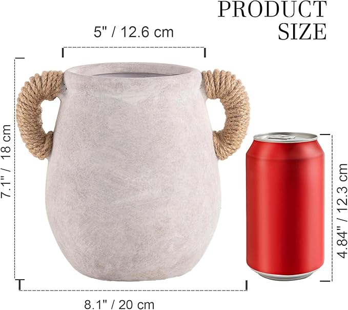 Ceramic Flower Vase Home Decor - 7.1 Inch White Rustic Table Flowers Vases Living Room Bedroom Plant Decoration Modern Farmhouse Vintage for Kitchen Shelf Office Coffee Dining Desk House Women