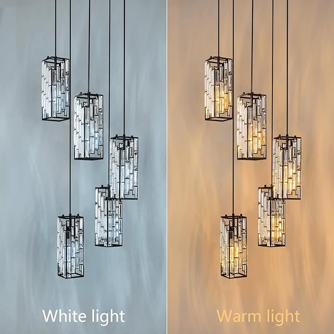 Black Pendant Lighting Modern Pendant Light, Mini Crystal Chandeliers,Adjustable Pendant Light Fixture for Kitchen Island Dinning Room Bedroom (5 Light)