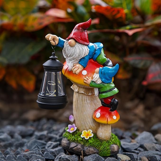 C&Y&G&X Solar Garden Gnome Statue - Waterproof Outdoor Mushroom Decor with Solar Lantern LED Lights for Yard, Lawn, Patio – Ideal Gifts for Mom Grandma Women Wife Sister