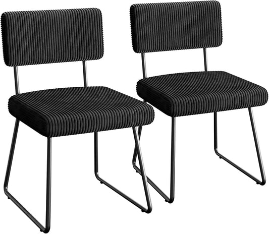 Velvet Dining Chairs Set of 2, Upholstered Dining Room Kitchen Chair with Thick Cushion, Soft Backrest, Metal Legs, Mid Century Modern Accent Side Chair for Home Living Room Bedroom, Black