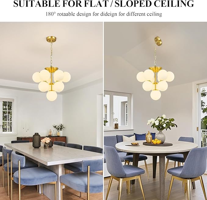 10 Lights Globe Pendant Light Mid Century Pendant Lighting Modern Gold Sputnik Chandelier Dining Room Pendant Lights for Kitchen Island Living Room Bedroom Staircase