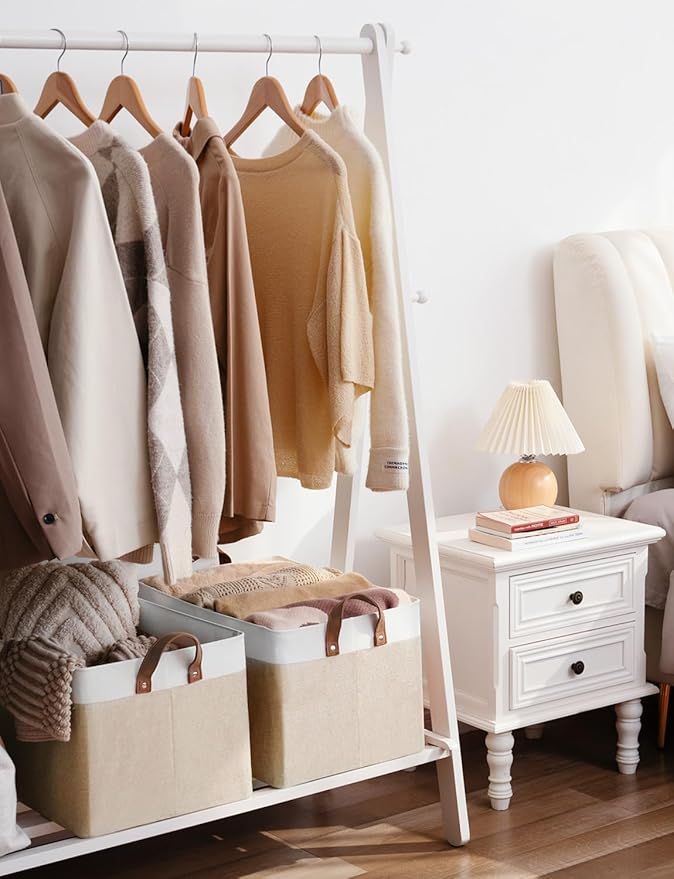 StorageWorks Storage Bins, Fabric Storage Bins for Shelves, Extra Large Storage Baskets with Metal Frame, Closet Baskets and Bins with Handles, Jumbo, Brown and White, 2-Pack