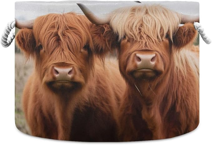 xigua Large Storage Basket Cotton Rope Basket Highland Cows Baby Laundry Basket for Blankets Toys Storage Basket Laundry Hamper