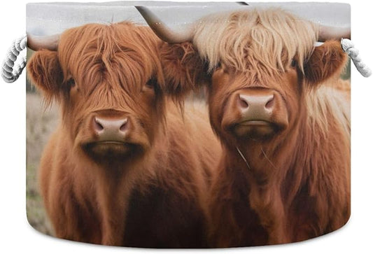 xigua Large Storage Basket Cotton Rope Basket Highland Cows Baby Laundry Basket for Blankets Toys Storage Basket Laundry Hamper