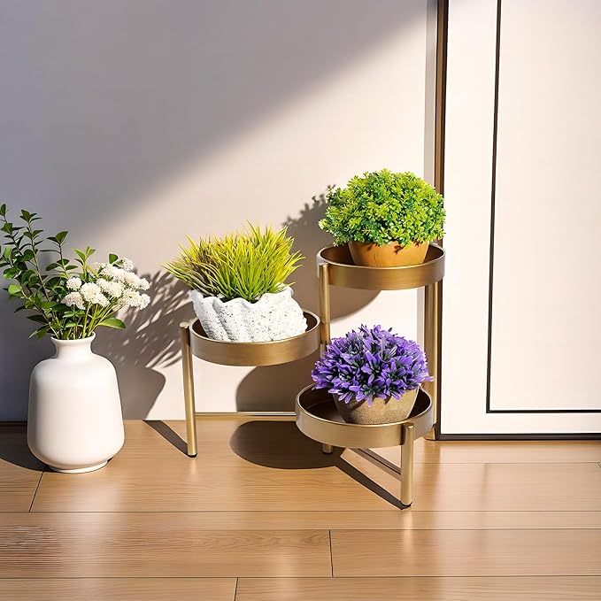 Plant Stand 3 Tier Indoor Metal Flower Shelf Corner Tabletop Holders for Garden Balcony Living Room Bedroom Patio Bronze