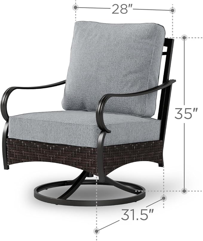 Swivel Patio Sofa Chairs - 2 PCS Outdoor Swivel Rocker Armchairs, Patio Seating with High Back Deep Seat for Porch Deck Balcony