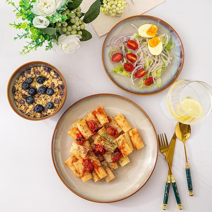 LERATIO Ceramic Dinnerware Sets for 12, 36 Pieces Plates and Bowls Sets, Reactive Glaze Dishes -Scratch Resistant, Dishwasher&Microwave Safe&Oven Safe