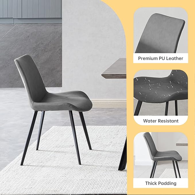 ZckyCine Modern 5-Piece Dining Table Set Rectangular Wood Table with 4 Upholstered Leather Chairs, Seats 4