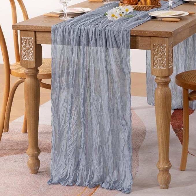MLMC Grey Table Runner Cheesecloth Table Runner 10ft Sheer Rustic Gauze Cheese Cloth Centerpiece Decor 35x120 Inches for Wedding Party Bridal Shower Birthday Fall Decor