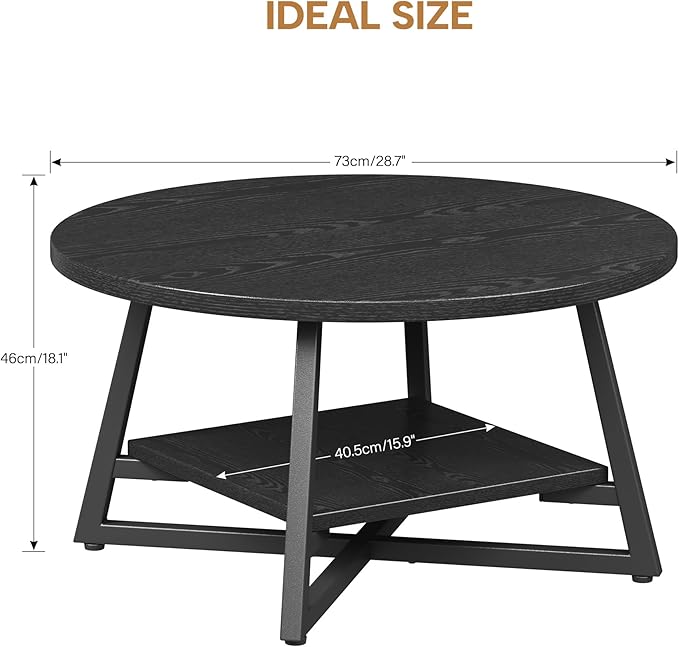 Coffee Table for Living Room, Round Coffee Table, Small Circle Coffee Table with Storage, Modern Wood Round Center Table for Home Office, Small Space, Easy Assembly, Black
