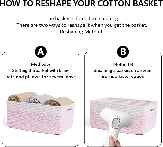 Large Storage Baskets for Organizing, Closet Shelf Baskets for Clothes Blanket Towels, Baby Nursery, Toy Bins Box, Woven Rope Baskets, 17 x 13 x 7.5”, 4 Packs Woven Pink