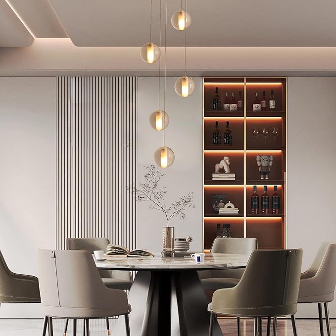 5 Lights Nickel Foyer Chandeliers for High Ceilings Raindrop Crystal Ball Staircase Chandelier Dimmable LED Entryway Pendant Light Hanging for Dining Room Hallway, Include Bulbs