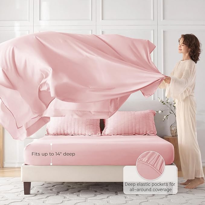 MUXHOMO 7 Pieces Queen Comforter Set, Seersucker Bed in a Bag Queen Size, All Season Luxury Bedding Set with Comforter, Flat Sheet, Fitted Sheet, Pillowcases & Shams, Pink