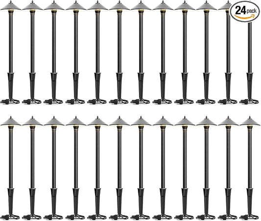 24PK Low Voltage LED Pathway Lights 1.2W Outdoor Landscape Lighting 40 Lumen Landscape Path Lights 2700K for Lawn Patio Yard Walkway Driveway Pathway Garden
