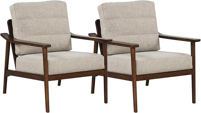 Giantex Mid Century Modern Accent Chair Set of 2, Max Load 440 LBS Upholstered Living Room Chair w/Rubber Wood Armrests & Legs, Removable Back Cushion, Comfy Reading Arm Chair for Bedroom