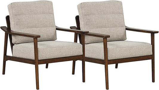 Giantex Mid Century Modern Accent Chair Set of 2, Max Load 440 LBS Upholstered Living Room Chair w/Rubber Wood Armrests & Legs, Removable Back Cushion, Comfy Reading Arm Chair for Bedroom