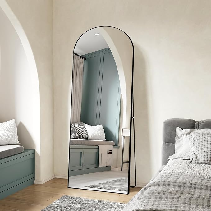 65"x24"Arched Full Length Mirror with Stand,Black Large Mirror,Shatterproof Tempered Glass&Aluminum Alloy Frame,Freestanding Full Body Mirrorr for Bedroom,Living Room,Dressing Room