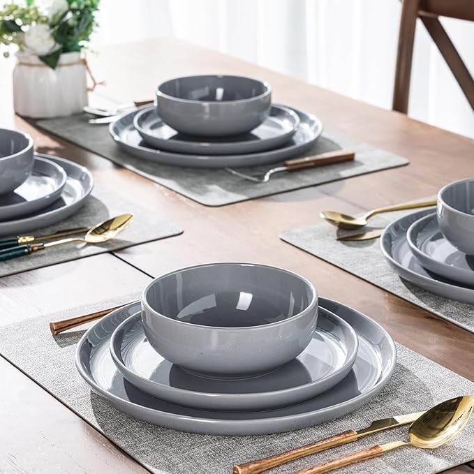 GBHOME Ceramic Dinnerware Sets for 6, 18pcs Stoneware Plates and Bowls Sets, Handmade Chip and Scratch Resistant Dishes Set, Dishwasher & Microwave Safe