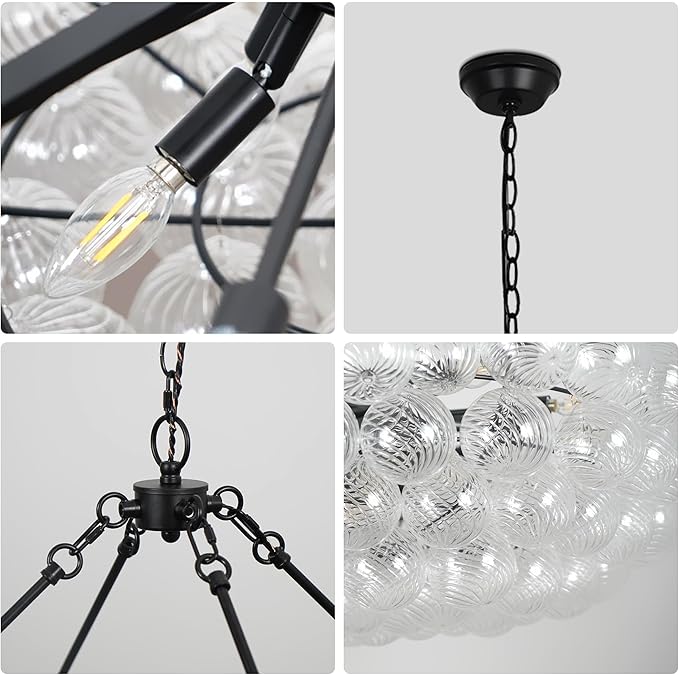Dining Room Chandelier Modern Bubble Chandelier Lighting Cluster Globe Entryway Chandelier for Foyer, Living Room, Staircase, Dia 43 Inch