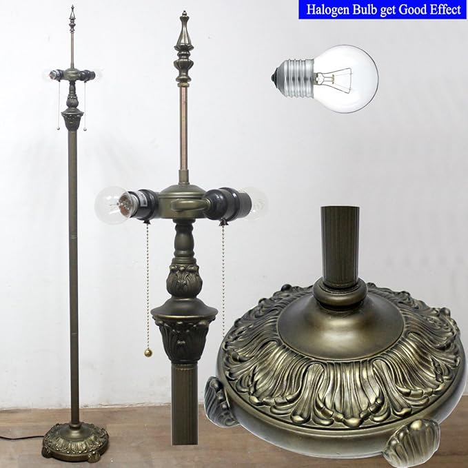 WERFACTORY Tiffany Floor Lamp Cream Amber Stained Glass Bead Standing Reading Light 16X16X64 Inches Antique Pole Corner Lamp Decor Bedroom Living Room Home Office S005 Series