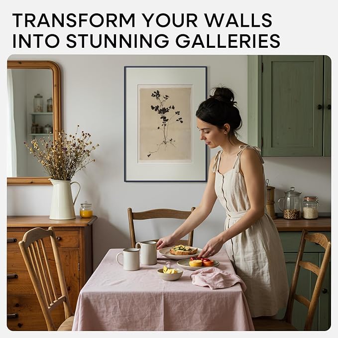 Homeforia A1 Poster Frame Navy Blue, High End Metal A1 Large Picture Frames with Mat A2 Photo, 23.4 x 33.1 Frames Matted to 16.5 x 23.4 Print, 23.4x33.1 Thin Frames, Tempered Glass, Wall Kit, Set of 1