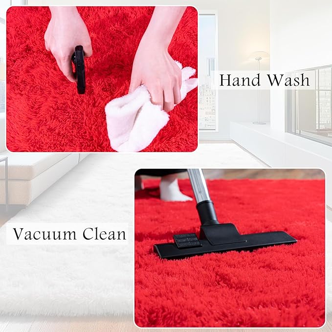 8x10 Area Rugs for Living Room, Red Fluffy Shaggy Rug Soft Carpets, Big Rugs for Bedroom Nursery Kids Room Dorm Home Decor Aesthetic