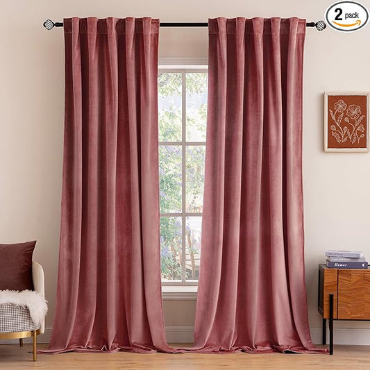 MIULEE Velvet Curtains 96 inches 2 Panels - Luxury Blackout Curtains for Bedroom Living Room Thermal Insulated Super Soft Window Drapes Rod Pocket & Back Tab, Dusty Rose Pink, W52 x L96 inches