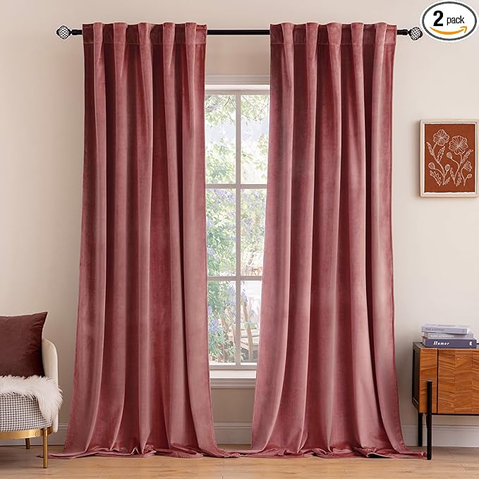 MIULEE Velvet Curtains 108 inches Long 2 Panels - Luxury Blackout Curtains for Bedroom Living Room Thermal Insulated Super Soft Window Drapes Rod Pocket & Back Tab, Dusty Rose Pink