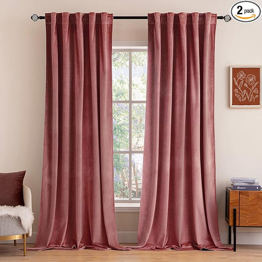 MIULEE Velvet Curtains 108 inches Long 2 Panels - Luxury Blackout Curtains for Bedroom Living Room Thermal Insulated Super Soft Window Drapes Rod Pocket & Back Tab, Dusty Rose Pink