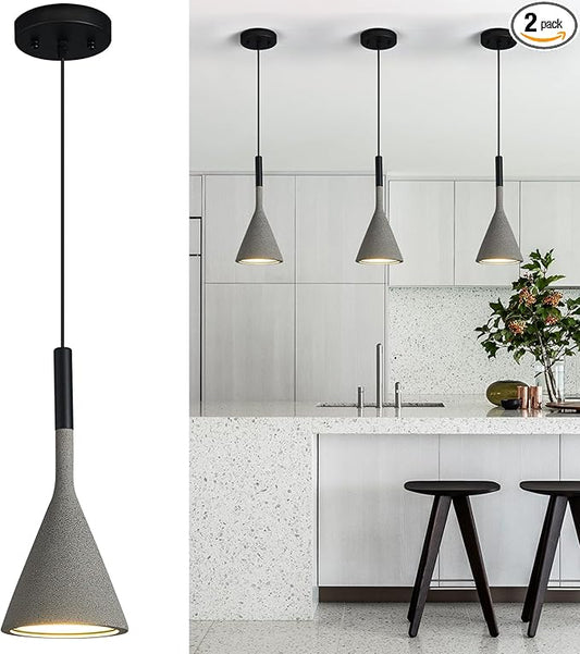 Farmhouse Black Pendant Light Fixtures 1-Light Concrete Industrial Kitchen Island Pendant Lighting for Dining Room Bedroom Hallway Pendant Ceiling Lamp(2-Pack)