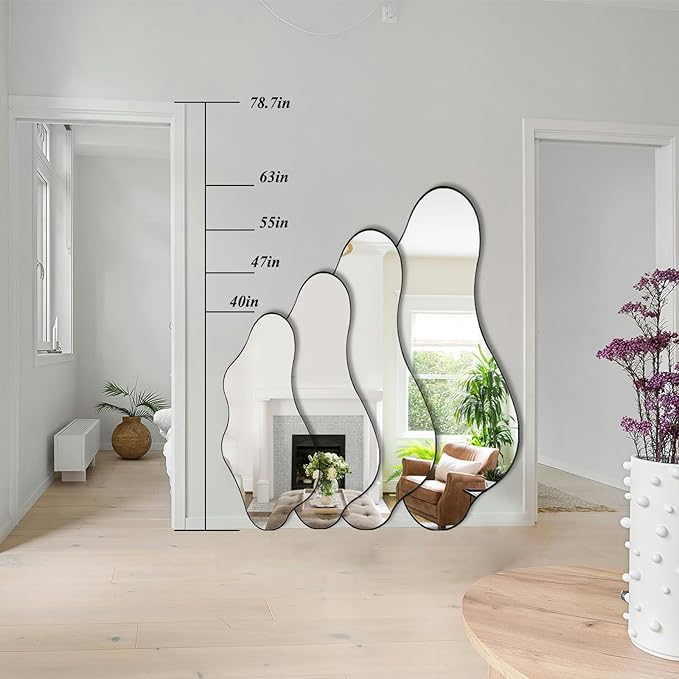 Irregular Wall Mirror, Large Asymmetrical Mirrors, 47"x22" Wavy Shaped Mirror with Metal Frame, Modern Decorative Abstract Mirrors for Living Room Bathroom Bedroom Hallway Entryway