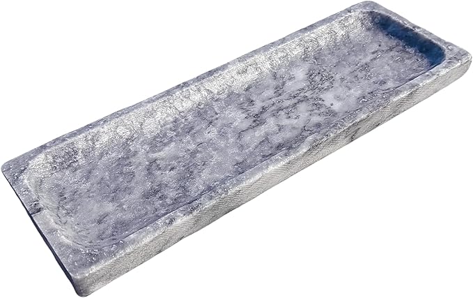 Vintage Natural Marble Vanity Tray: 10.6" x 3.5" Rectangular Decorative Organizer for Bathroom Kitchen Dresser Desk Entryway Decor, Blue Sky