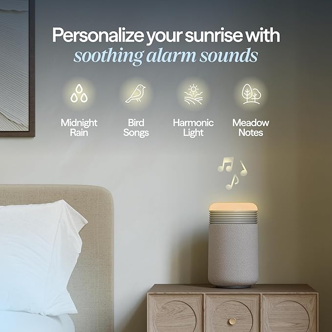 BLUEAIR Purifier for Bedroom - Mini Restful - Sunrise Clock with HEPASilent Filtration and Wake Up Light - Cleans Air and Supports Circadian Rhythm - USB-C and App Connectivity