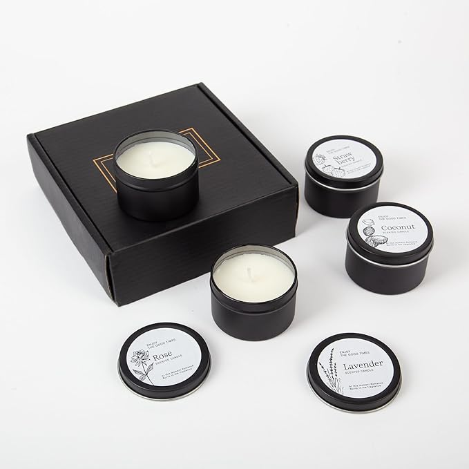 Scented Candles Gift Set for Women – Soy Wax Small Candle Set with Lavender, Rose, Coconut & Strawberry – Birthday Gifts for Women, Relaxing Aromatherapy Candles, Home Décor & Holiday Gift Set