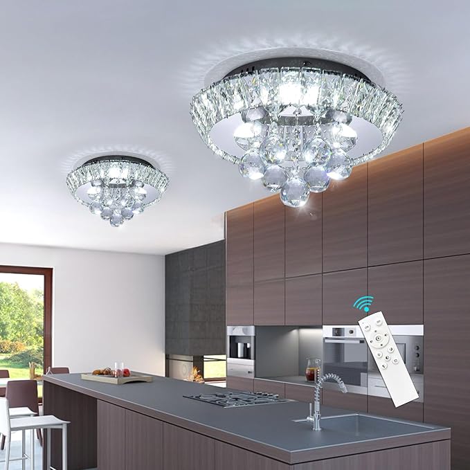 Modern Glam Crystal Chandelier Bedroom Ceiling Lights Chandelier with Dimmable Bulbs Ceiling Lighting Fixture 12 Inches Silver Light