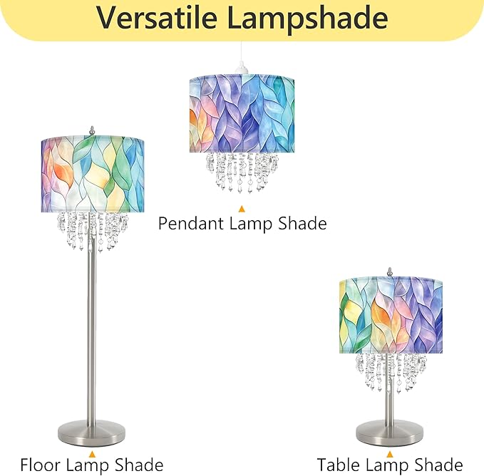 Star Vision Morandi Drum Fabric Lampshade with Crystal Beaded Droplets, Modern Boho Light Shade for Pendant Table Wall & Floor Lamps, Colorful Home Decor for Bedroom Living Room Entryway