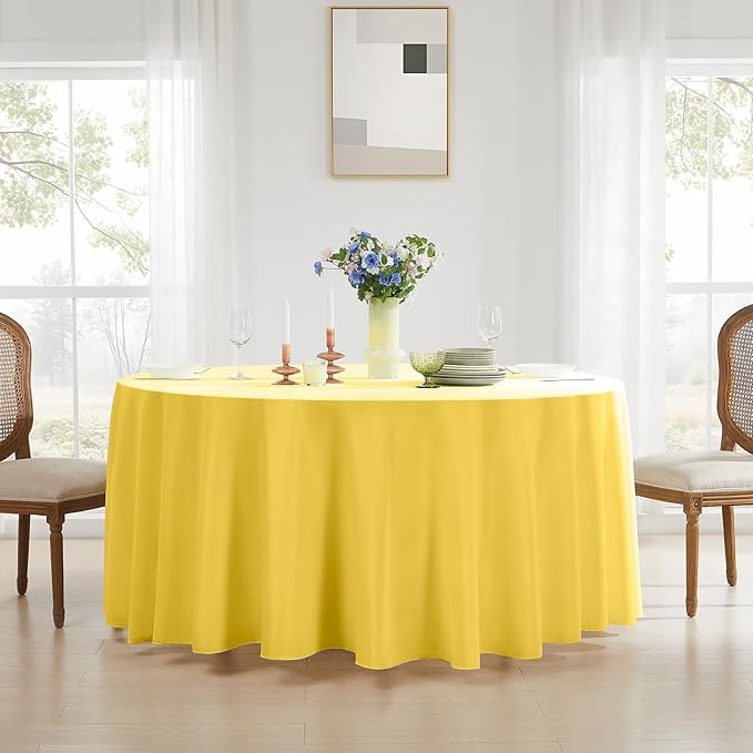 Round Tablecloth 120 Inch 6 Pack Yellow Tablecloths Washable Decorative Linen Polyester Table Clothes Cover for Dining Table Banquets Buffet Parties and Wedding