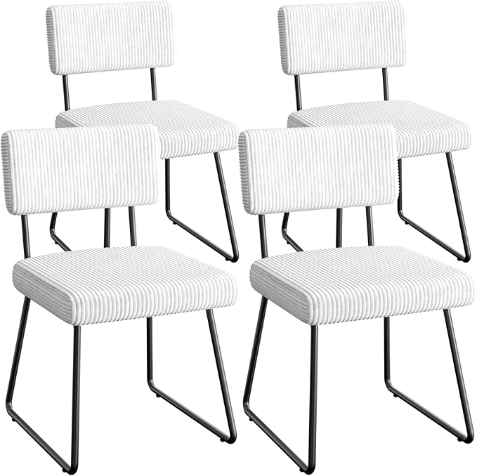 Velvet Dining Chairs Set of 4, Upholstered Dining Room Kitchen Chair with Thick Cushion, Soft Backrest, Metal Legs, Mid Century Modern Accent Side Chair for Home Living Room Bedroom, White