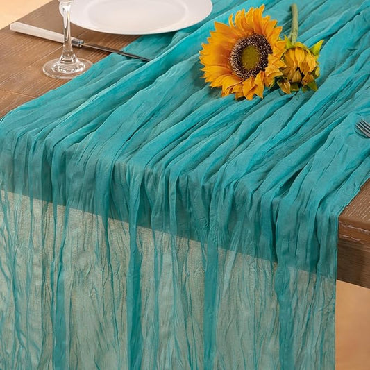 Teal Green Cheesecloth Table Runner Fall Table Runner Boho Gauze 120 Inches Turquoise Cheese Cloth Fall Table Decorations for Thanksgiving Wedding Bridal Baby Shower Tea Party Decor