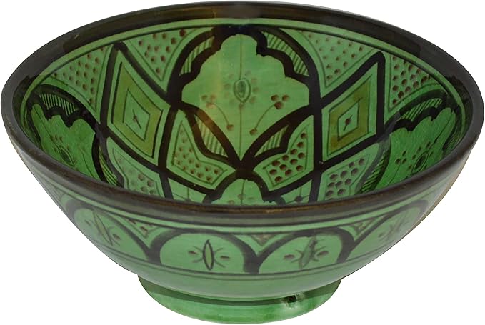 Treasures Of Morocco Ceramic Bowls Moroccan Handmade Serving Exquisite Piece With Vivid Colors 8 inches in Diameter Green