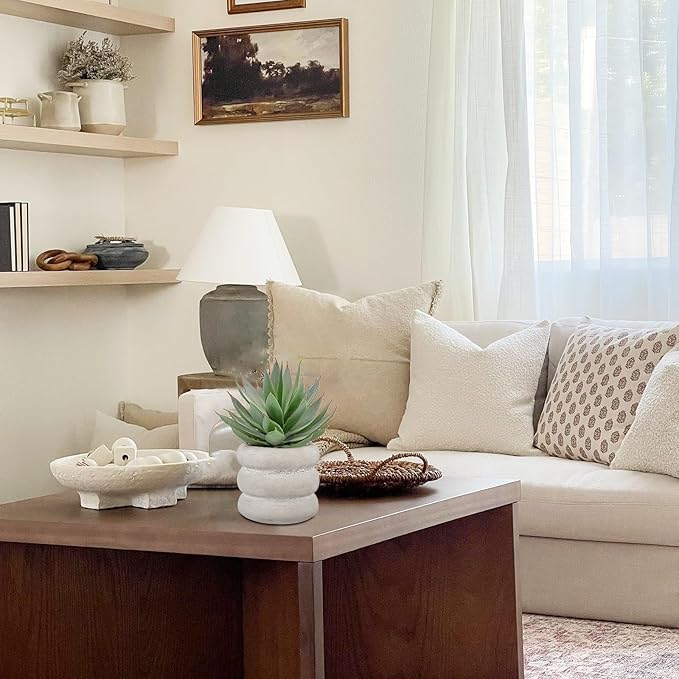 Fake Plants Succulents Artificial Agave Succulent Plants Faux Aloe Potted Plant in White Glaze Ceramic Pot for Desk Modern Office Living Room Table Shelf Bathroom Home Garden Greenery Decor