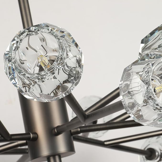 Sputnik Chandeliers 35.4", Black Crystal Chandelier Dining Room Light Fixture, 18 Lights Crystal Sputnik Ceiling Chandelier for Living Room Bedroom