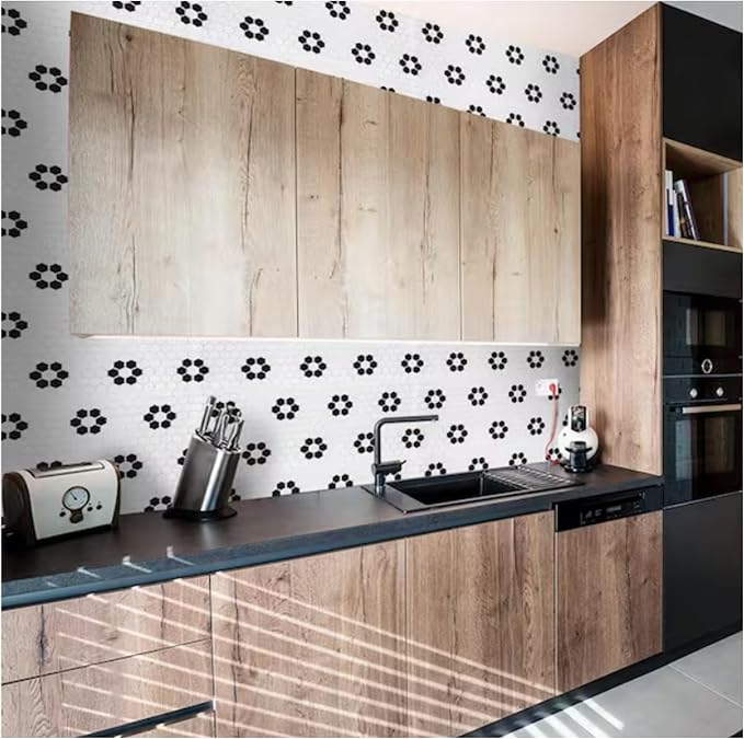 Tenedos Hexagon Glossy White Flower Porcelain Mosaic Tile – Kitchen Backsplash, Bathroom Wall & Shower Floor Tile (5 Sheets)