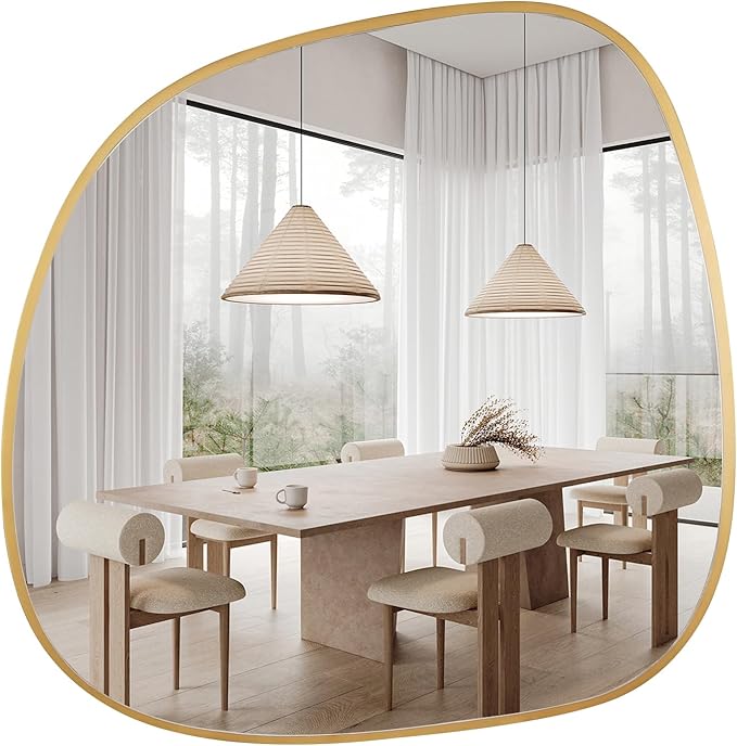 WallBeyond Asymmetrical Mirror, Irregular Wall Mirror, Wall Mirrors Decorative for Bedroom Living Room Entryway Hall, Unique Wall Mirror 27" H x 26" W, Gold