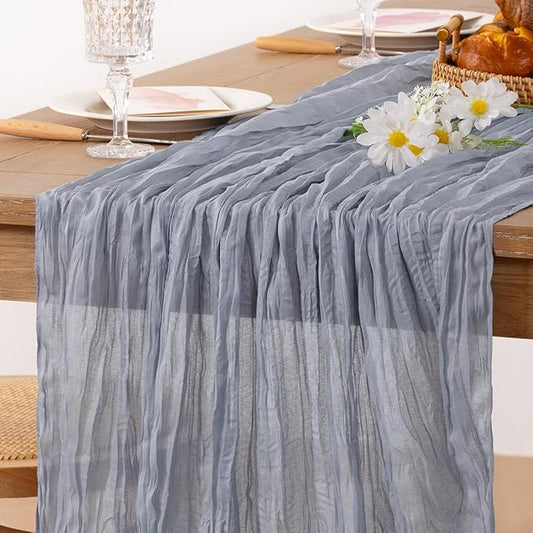 MLMC Grey Table Runner Cheesecloth Table Runner 10ft Sheer Rustic Gauze Cheese Cloth Centerpiece Decor 35x120 Inches for Wedding Party Bridal Shower Birthday Fall Decor