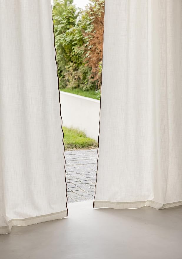 Linen Blend Scalloped/Wavy Trim, Ripple Fold Curtains for Living Room, Bedroom, Home Office, Kids Room & Dining - Light Filtering Curtains - Set of 2 - Dark Taupe, (50" W x 96" L)