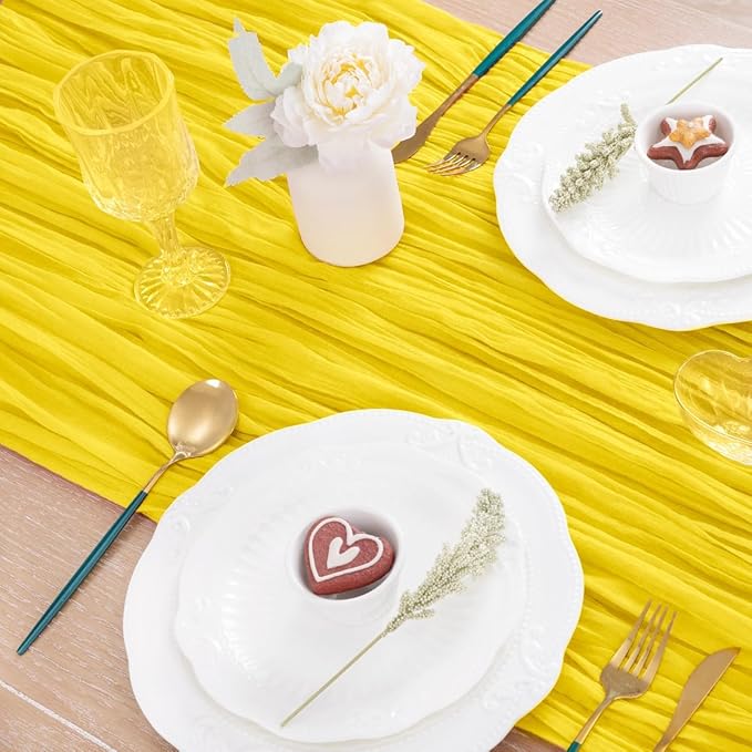 MLMC Yellow Table Runner 10ft Rustic Fall Cheesecloth Table Runner Gauze Cheese Cloth Centerpiece Decororations 35x120 Inches for Wedding Baby Shower Outdoor Picninc Decor