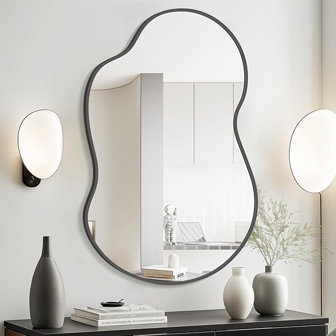WallBeyond Irregular Wall Mirror – Asymmetrical Mirror with Aluminum Alloy Frame, Decorative Wall Mirror for Living Room, Bedroom, Bathroom, and Entryway 36" H x 24" W (Black)