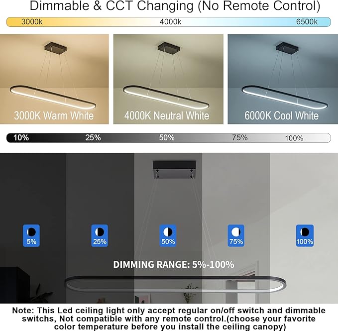 MADEM Modern LED Chandelier, 39.4'' Black Linear Light Pool Table Pendant Light Dimmable 3CCT Chandelier for Dining Room Kitchen Office