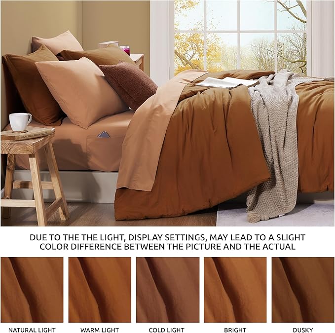 WRENSONGE Queen Comforter Set- 7 Pieces Terracotta Bed in a Bag Queen with Fitted Sheet, Flat Sheet, 2 Shams, and 2 Pillowcases- Warm Bedding Sets for All Season